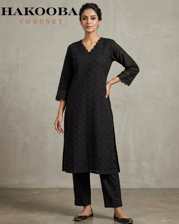 Minmini Hakooba Kurti Set| With Lining| Black | HB82005 | - XXL, Black