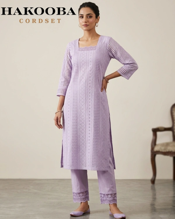 Minmini Hakooba Kurti Set| With Lining| Lavender | HB82004 | - XXL, Lavender