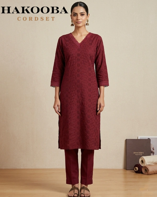Minmini Hakooba Kurti Set| With Lining| Maroon | HB82007 | - XXL, Maroon