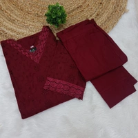 Minmini Hakooba Kurti Set| With Lining| Maroon | HB82007 | - XXL, Maroon