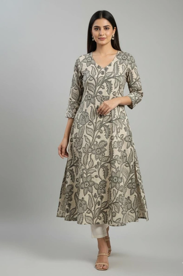 Minmini Hand Crafted Original Kalamkari | Side Cut Kurti| Grey | KM28007 - Grey, 3XL