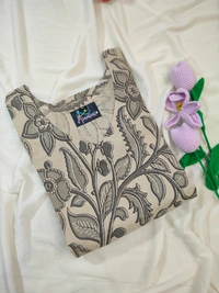 Minmini Hand Crafted Original Kalamkari | Side Cut Kurti| Grey | KM28007 - Grey, 3XL