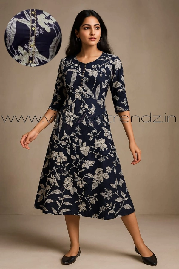Twill Blue Ikkat Cotton -Aline Kurti| M | Navy Blue |UM29005 - M, Navy blue