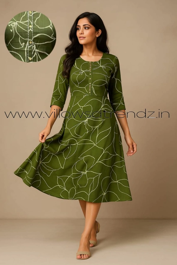 Twill Blue Ikkat Cotton -Aline Kurti| L | Green |UM29001 - L, Green