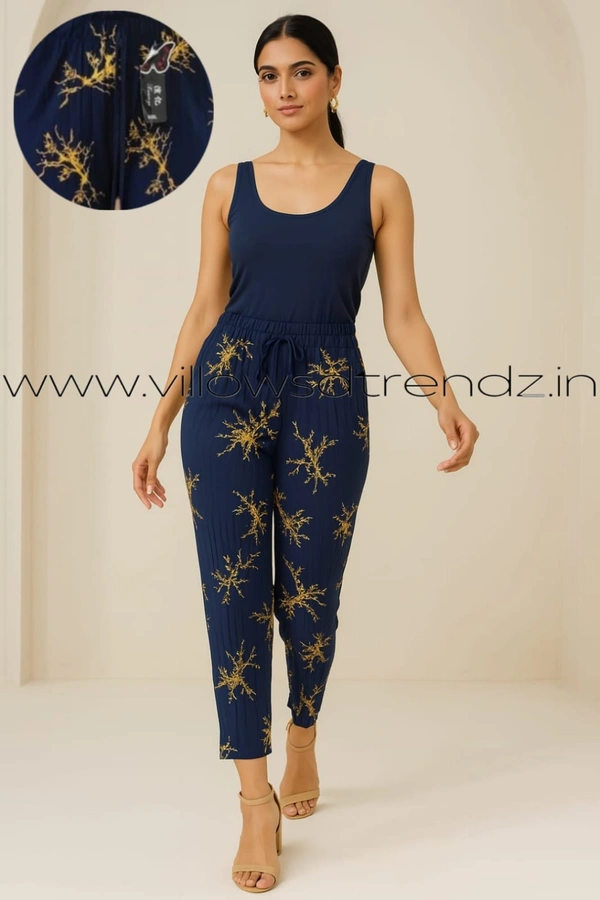 Ruthvi Ethnics Imported Georgette Golden Tag Palazzo| Foil Printed Palazzo| Navy Blue | IP165012 - FS(Fits upto L), Navy Blue