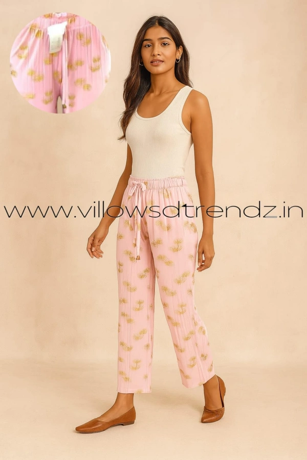 Ruthvi Ethnics Imported Georgette Golden Tag Palazzo| Foil Printed Palazzo| Pink | IP165019 - FS(Fits upto L), Pink