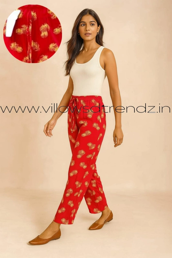 Ruthvi Ethnics Imported Georgette Golden Tag Palazzo| Foil Printed Palazzo| Red | IP165022 - FS(Fits upto L), Red