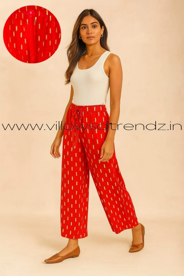 Ruthvi Ethnics Imported Georgette Golden Tag Palazzo| Foil Printed Palazzo| Red | IP165018 - FS(Fits upto L), Red