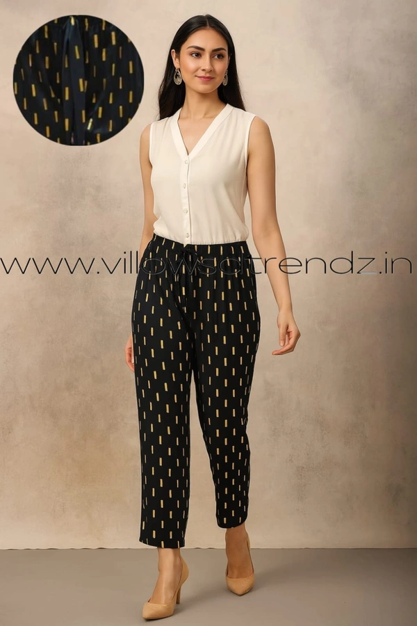 Ruthvi Ethnics Imported Georgette Golden Tag Palazzo| Foil Printed Palazzo| Black | IP165010 - FS(Fits upto L), Black