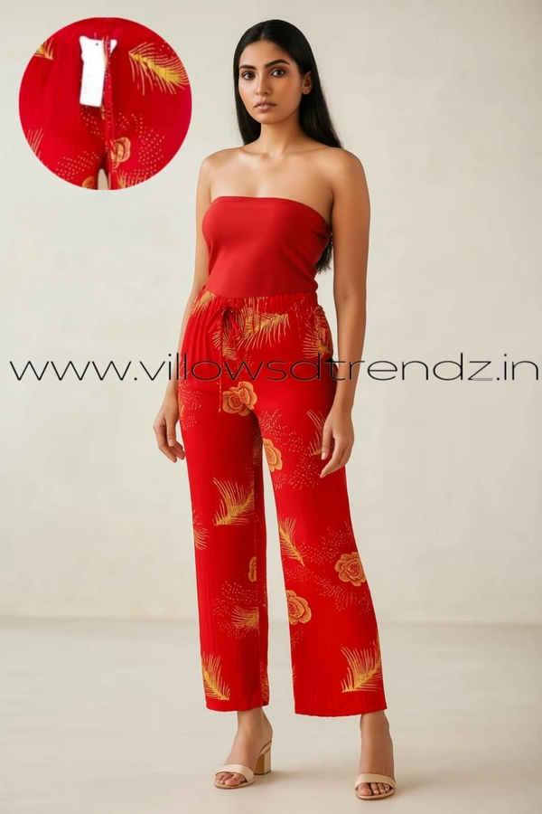 Ruthvi Ethnics Imported Georgette Golden Tag Palazzo| Foil Printed Palazzo| Red | IP165016 - FS(Fits upto L), Red