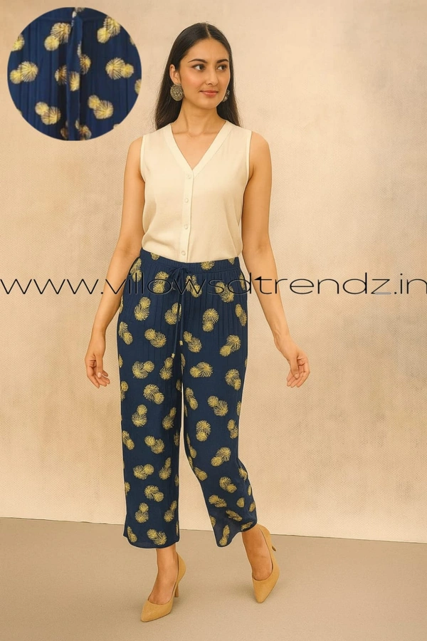 Ruthvi Ethnics Imported Georgette Golden Tag Palazzo| Foil Printed Palazzo| Blue | IP16503 - FS(Fits upto L), Blue