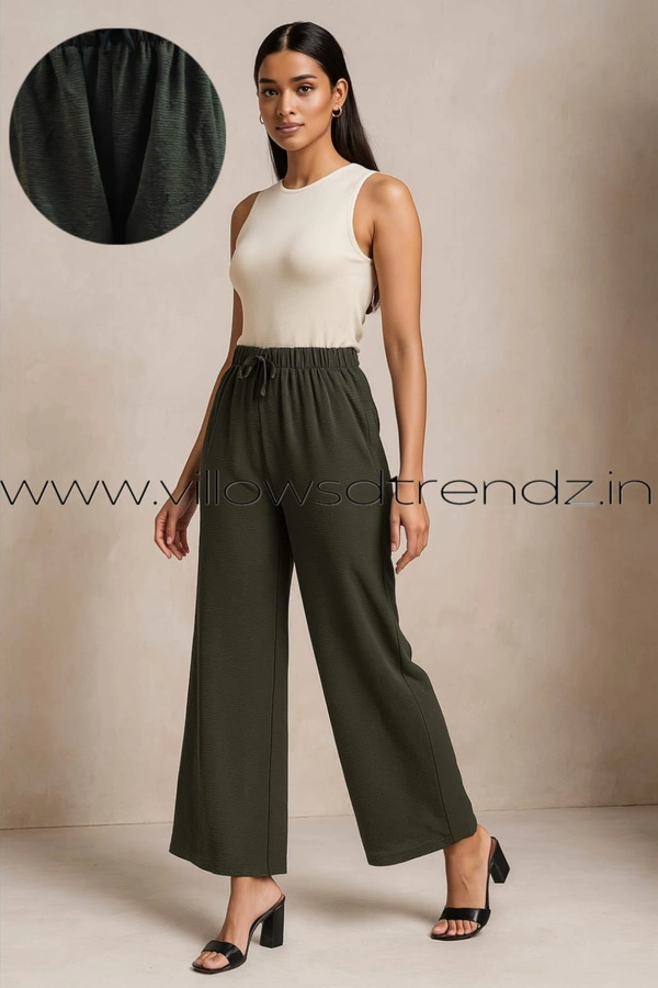 Ruthvi Ethnics Imported Georgette Golden Tag Palazzo|Plain Palazzo| Olive Green | IP165043 - FS(Fits upto 2XL), Olive Green