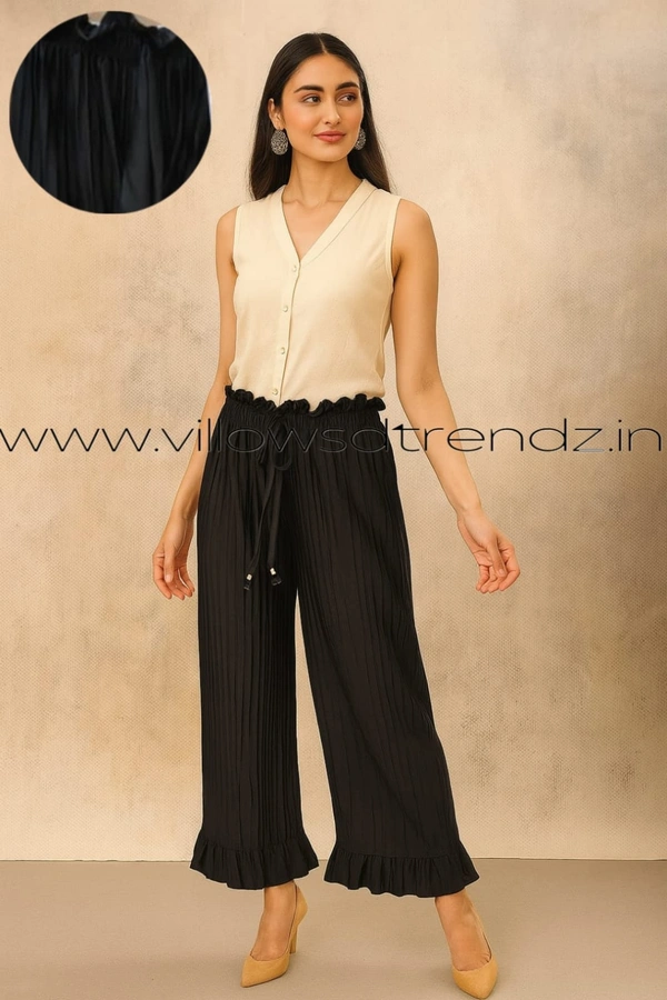 Ruthvi Ethnics Imported Georgette Golden Tag Palazzo|Plain Palazzo| Black | IP16504 - FS(Fits upto 2XL), Black