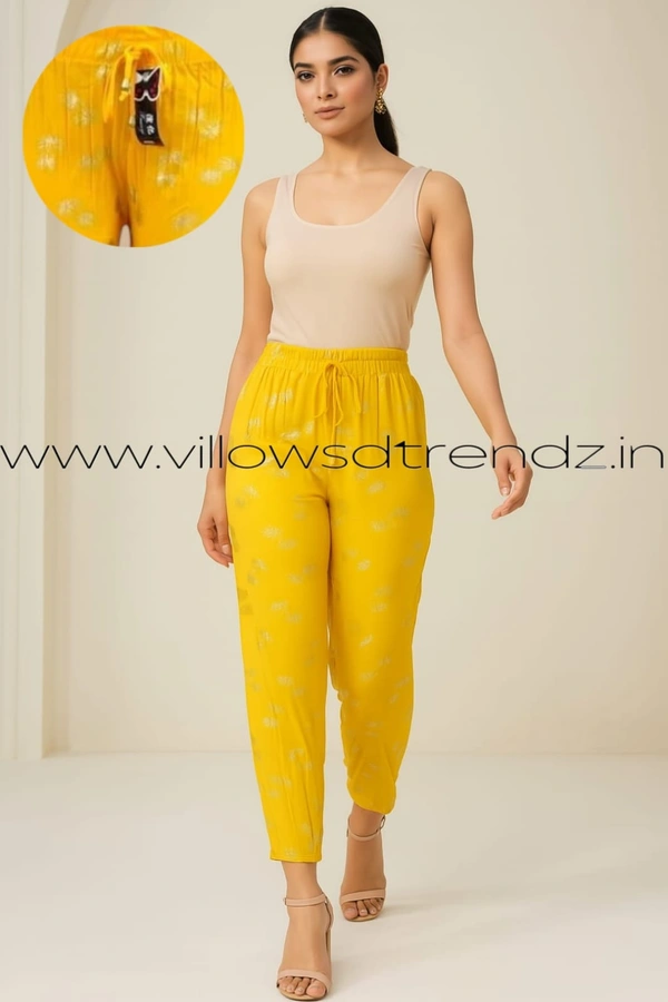 Ruthvi Ethnics Imported Georgette Golden Tag Palazzo|Plain Palazzo| Yellow | IP165013 - FS(Fits upto 2XL), Yellow