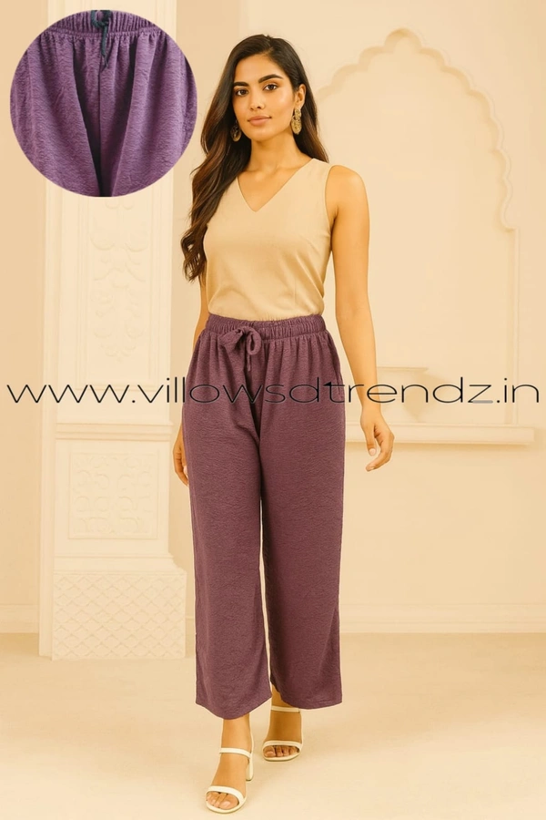 Ruthvi Ethnics Imported Georgette Golden Tag Palazzo|Plain Palazzo| Dusky Lavender | IP165028 - FS(Fits upto 2XL), Dusky Lavender