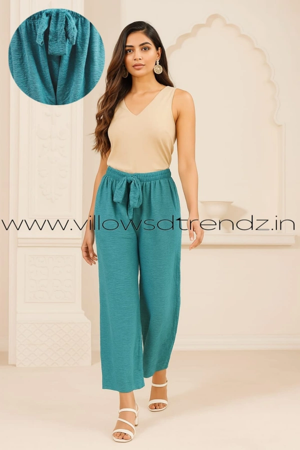 Ruthvi Ethnics Imported Georgette Golden Tag Palazzo|Plain Palazzo| Rama Blue| IP165036 - FS(Fits upto 2XL), Rama Blue