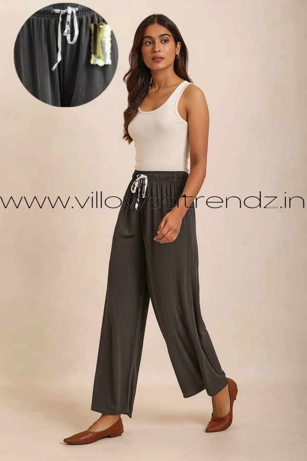 Ruthvi Ethnics Imported Georgette Golden Tag Palazzo|Plain Palazzo| Grey | IP165027 - FS(Fits upto 2XL), Grey