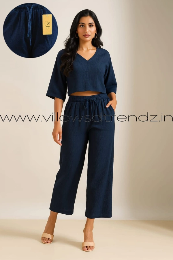 Ruthvi Ethnics Imported Georgette Golden Tag Palazzo|Plain Palazzo| Navy Blue | IP165051 - FS(Fits upto 2XL), Navy Blue