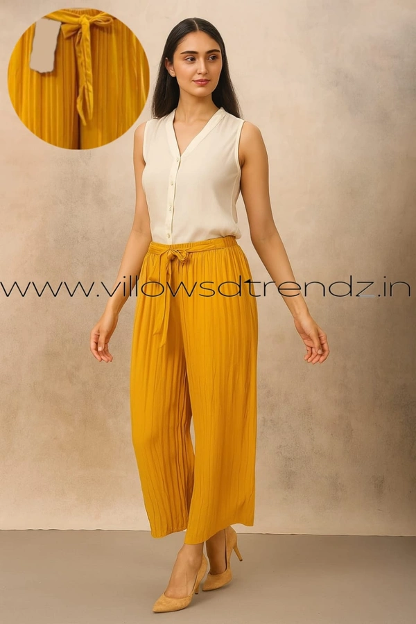 Ruthvi Ethnics Imported Georgette Golden Tag Palazzo|Plain Palazzo| Mustard Yellow | IP16508 - FS(Fits upto 2XL), Mustard Yellow