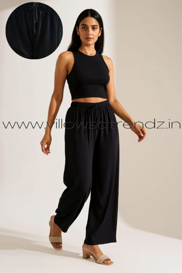 Ruthvi Ethnics Imported Georgette Golden Tag Palazzo|Plain Palazzo| Black | IP165046 - FS(Fits upto 2XL), Black