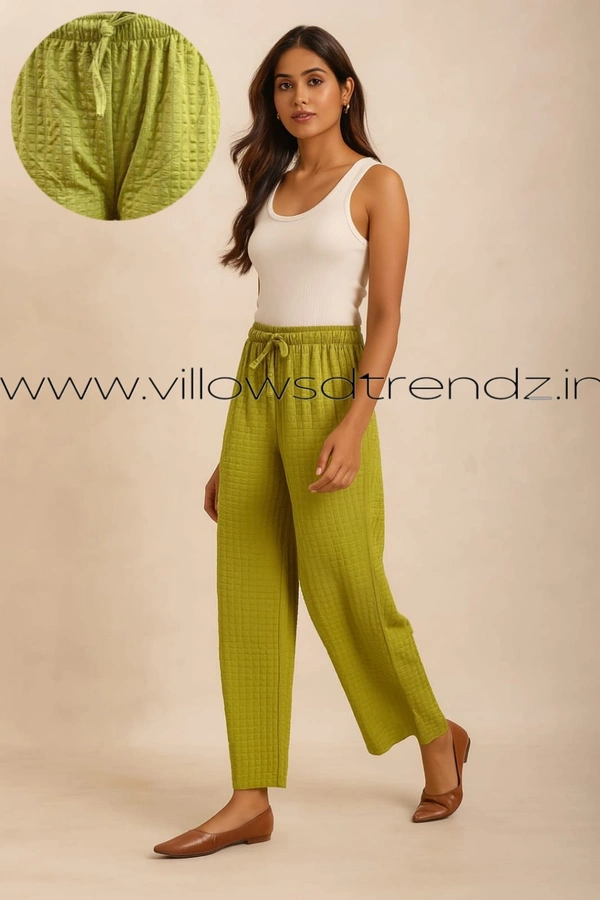 Ruthvi Ethnics Imported Georgette Golden Tag Palazzo|Plain Palazzo| Fern Green| IP165026 - FS(Fits upto 2XL), Fern green