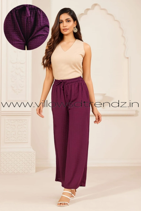 Ruthvi Ethnics Imported Georgette Golden Tag Palazzo|Plain Palazzo| Purple | IP165037 - FS(Fits upto 2XL), Purple