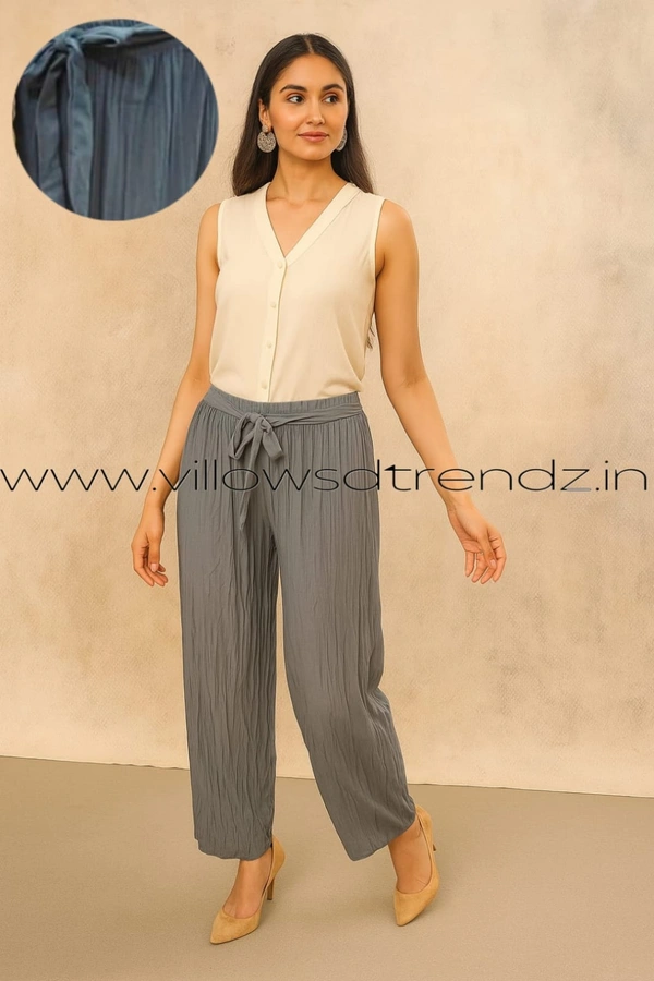 Ruthvi Ethnics Imported Georgette Golden Tag Palazzo|Plain Palazzo| Grey | IP16506 - FS(Fits upto 2XL), Grey