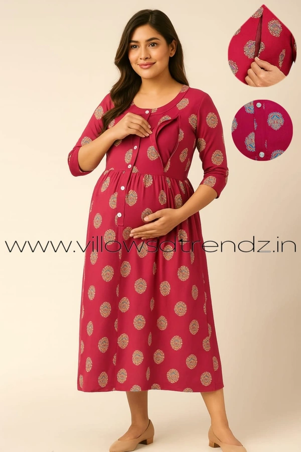 Twill Blue Invisible Side Zip Feeding Umbrella Rayon Kurti | Pink | PFK28017 - Pink, XL