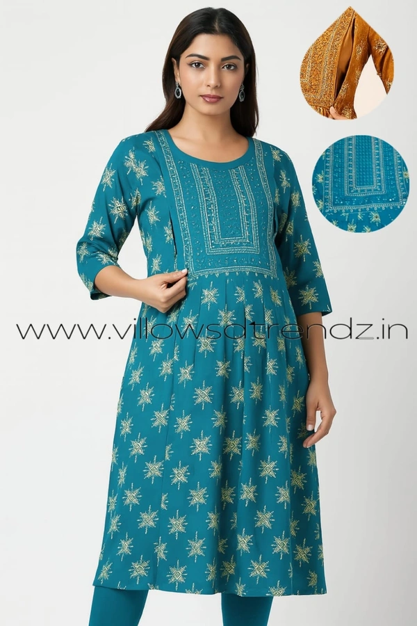 Twill Blue Invisible Side Zip Feeding Umbrella Rayon Kurti | Sky Blue | PFK28016 - Sky Blue, XL