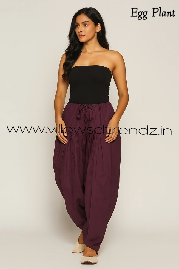 Ruthvi Ethnics Jaipur Cotton Patiyala| Shalwar |Free Size|100% Cotton |Egg Plant | JP145029 - One Size, Egg Plant