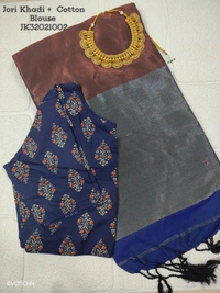 Ruthvi Ethincs Jari khadi with Silk Cotton Blouse JK32021002 - Ash With Maroon, Saree With Blouse