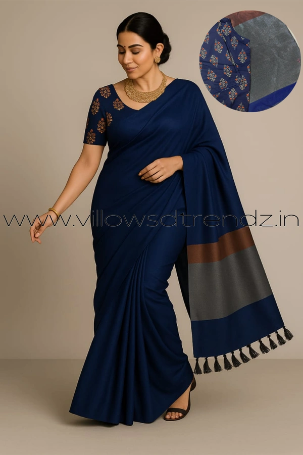 Ruthvi Ethincs Jari khadi with Silk Cotton Blouse JK32021002 - Ash With Maroon, Saree With Blouse