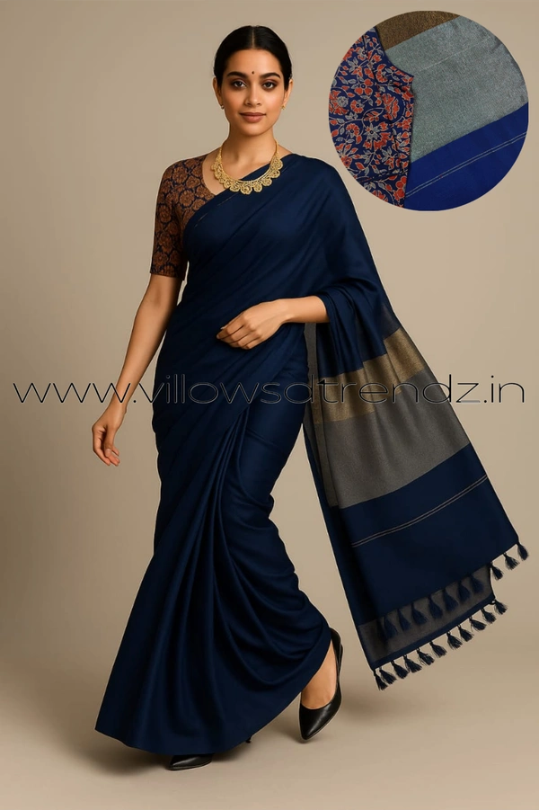 Ruthvi Ethincs Jari khadi with Silk Cotton Blouse JK32021004 - Ash With Maroon, Saree With Blouse