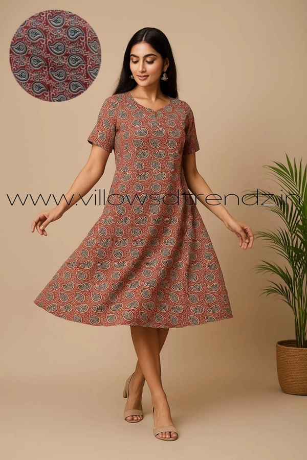 Twill Blue Kalamkari cotton Kurti| S | Maroon |KUC28301 - S, Maroon