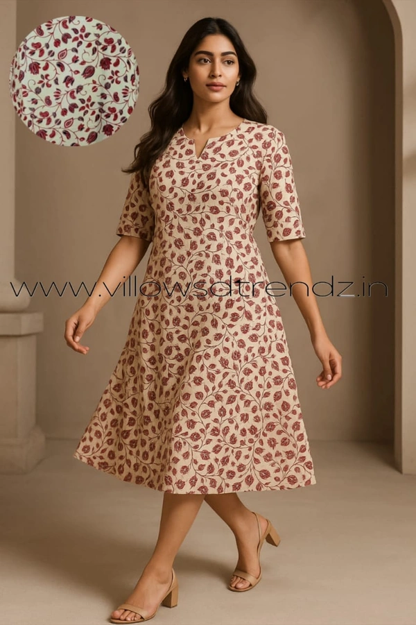 Twill Blue Kalamkari cotton Kurti| S | Half white with florel |KCU28302 - S, Half white with florel