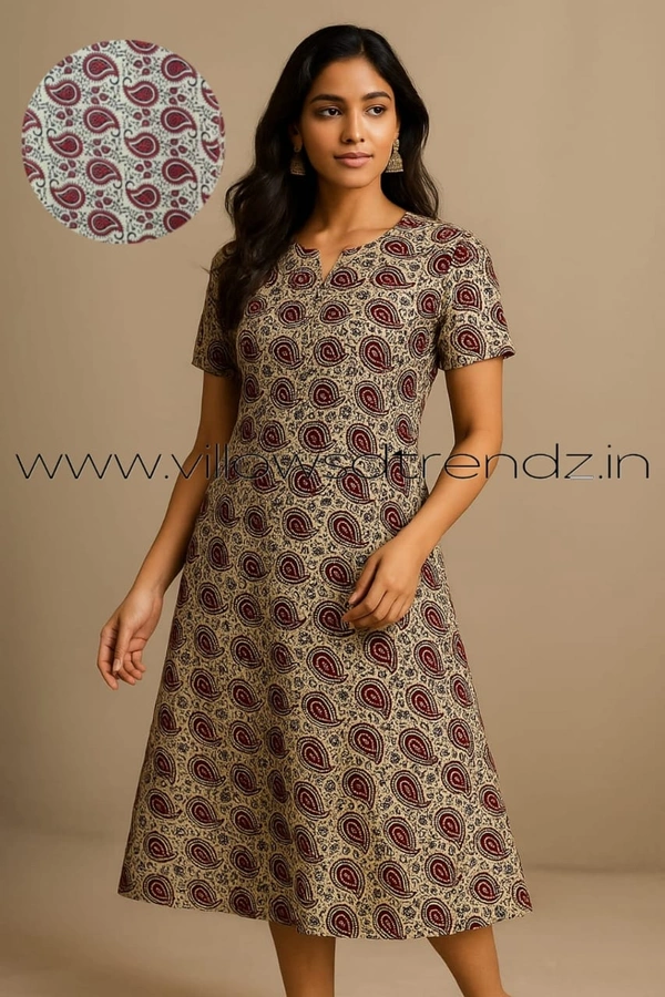 Twill Blue Kalamkari cotton Kurti| M | Maroon |KCU28305 - M, Maroon