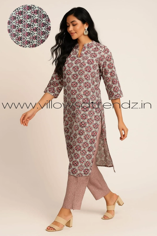Twill Blue Kalamkari Cotton kurti with Phant | 2XL | Half Brown| KS4005 - 2XL, Half Brown