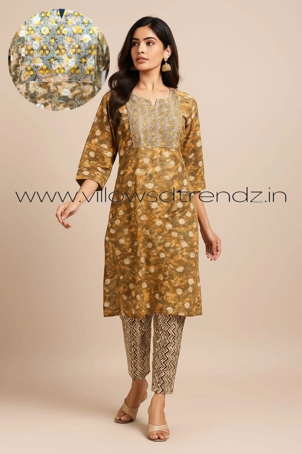 Twill Blue Kalamkari Cotton kurti with Phant | S | Mehandi Green| KS1555 - S, Meahandi green