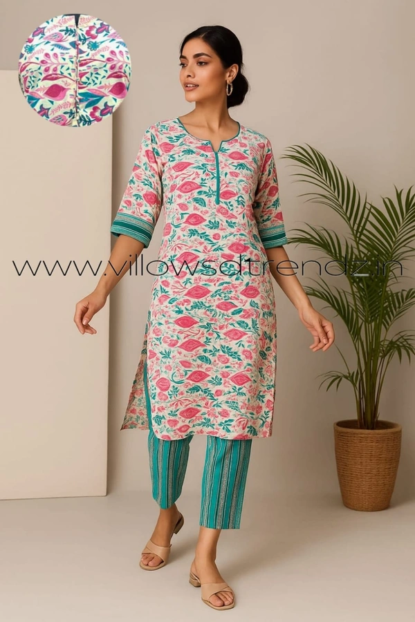 Twill Blue Kalamkari Cotton kurti with Phant | 2XL | Sky blue| KS35501 - 2XL, Sky Blue