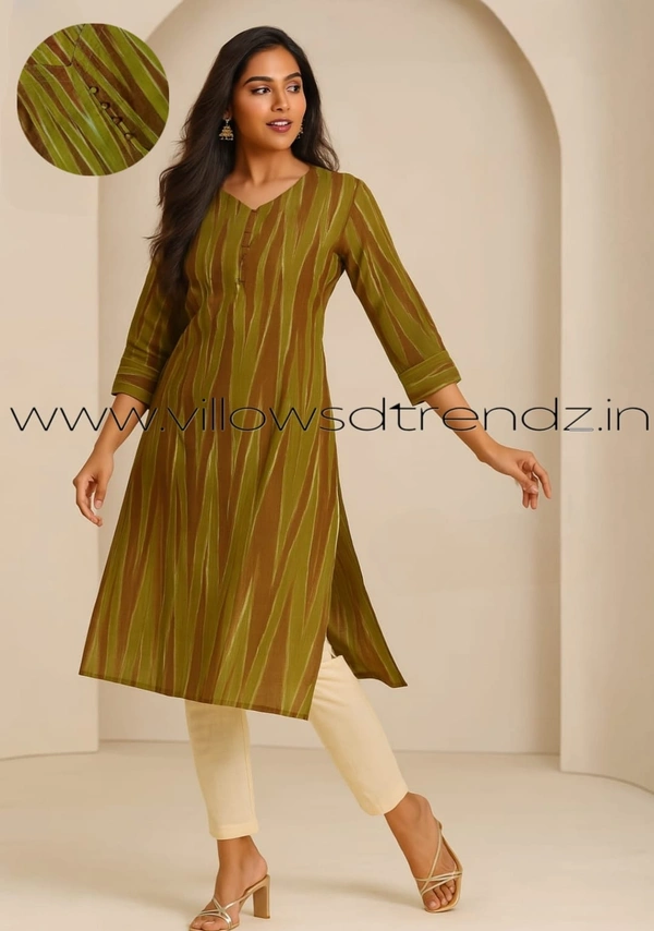 Twill Blue Kalamkari Cotton Kurtis| Side cut |3/4th sleeve |Green| CK22560 - M, Green