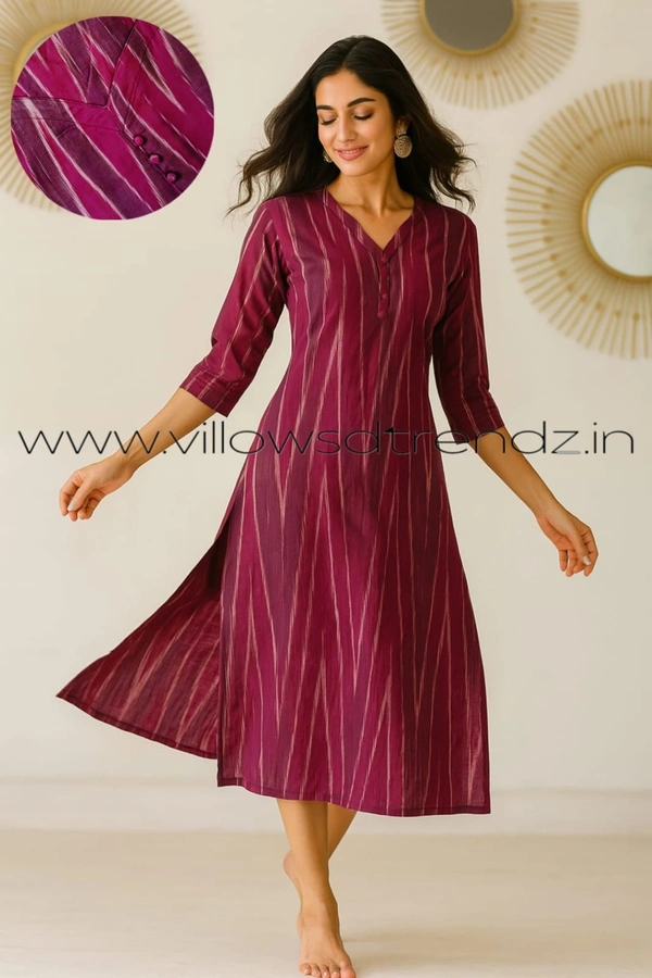 Twill Blue Kalamkari Cotton Kurtis| Side cut |3/4th sleeve |Pink | CK22558 - M, Pink