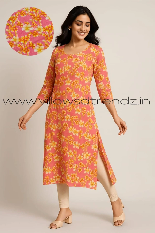 Twill Blue Kalamkari Cotton Kurtis| Side cut |3/4th sleeve |Pink | CK25004 - 2XL, Pink