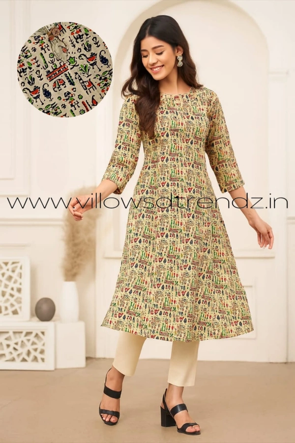 Twill Blue Kalamkari Cotton Kurtis| Side cut |3/4th sleeve| Sandle | CK22552 - M, Sandle