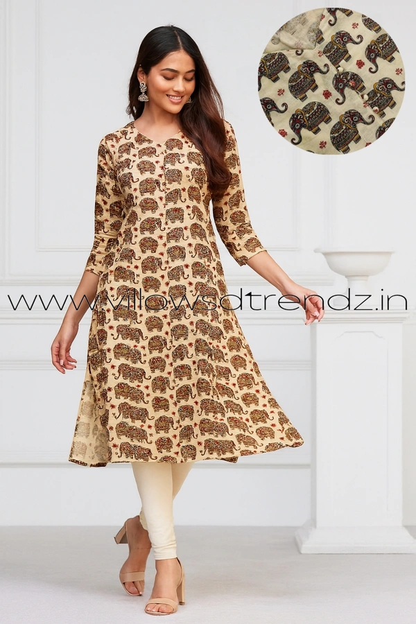 Twill Blue Kalamkari Cotton Kurtis| Side cut |3/4th sleeve| Sandle | CK23561 - 2XL, Sandle