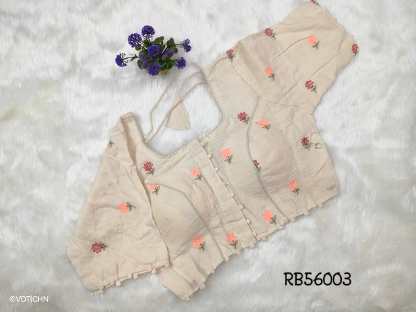 Ruthvi Ethnics Khadi Embroidery Blouse RB56003 - FS, Half White