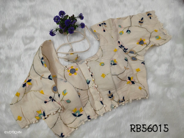 Ruthvi Ethnics Khadi Embroidery Blouse RB56015 - FS, Half White With florel