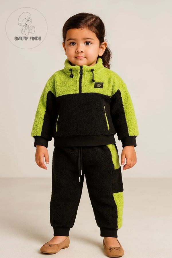 First Cry|Baby Hug Kids Unisex Winter Set| Sweaters|Fur Fabric| Top and Bottom| Full Sleeve|  Black With Green| SMWS36204 - 3 to 4 Year, Black With Green