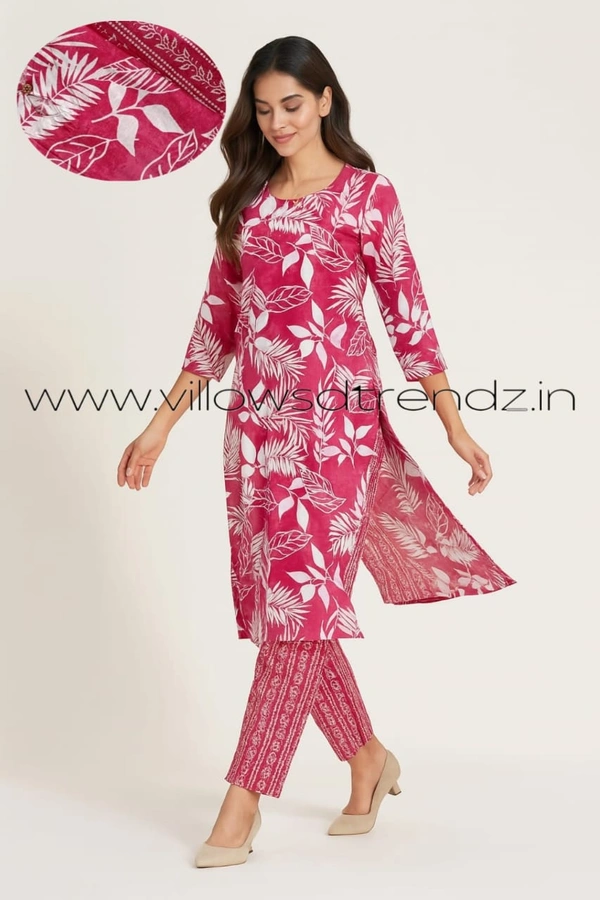 Twill Blue Kurti Set With Designer Neck Pattern|Kurti with Pant |Pink |KS355057 - 2XL, Pink