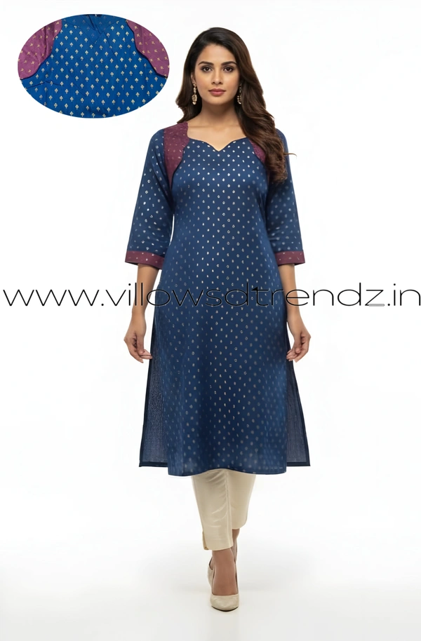 Ruthvi Ethnics Kurti Set With Designer Neck Pattern|Raw Silk Kurti with Pant and khadi Cotton Silk Shawl|Ink Blue | RS58007 - 2XL, Ink Blue