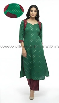Ruthvi Ethnics Kurti Set With Designer Neck Pattern|Raw Silk Kurti with Pant and khadi Cotton Silk Shawl|Green | RS580011 - 2XL, Green